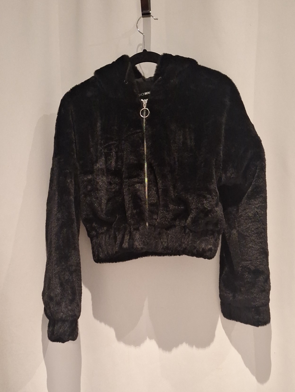 Fashion Nova Keepin' Me Warm Faux Fur Black Cropped Hooded Jacket Bomber